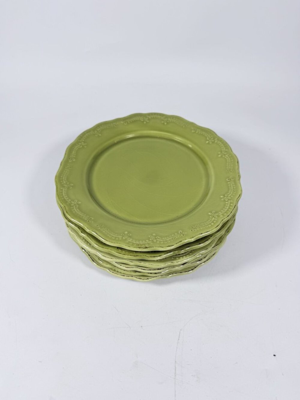 Earthenware Salad Plates Lacey Green Pier I Imports Stoneware Set 6 Portugal Sco - Picture 15 of 15